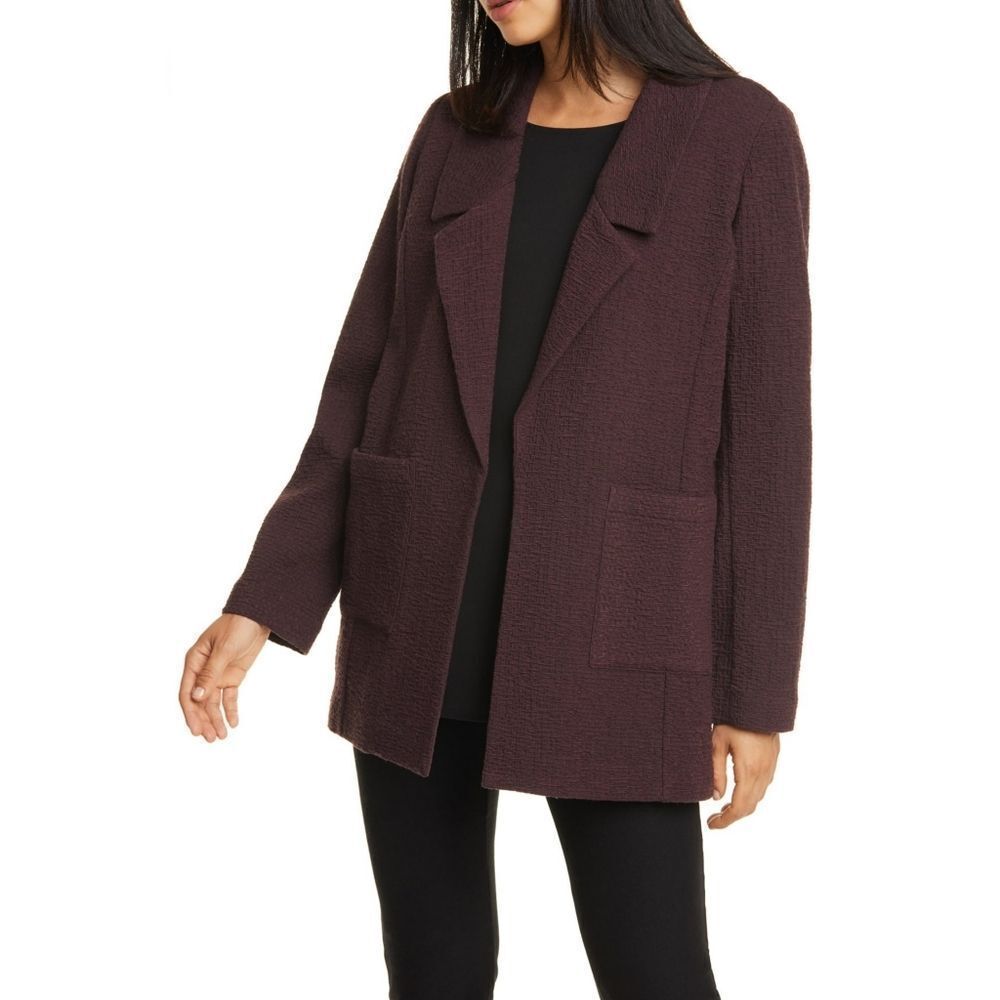 New! EILEEN FISHER Women's Textured Oversized Jacket Blazer Open-Front Casis